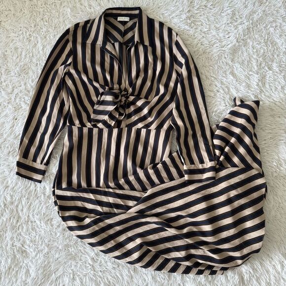 Sandro Striped Long Sleeve Tie Waist Maxi Shirt Dress Size FR 42 US L - Picture 7 of 10